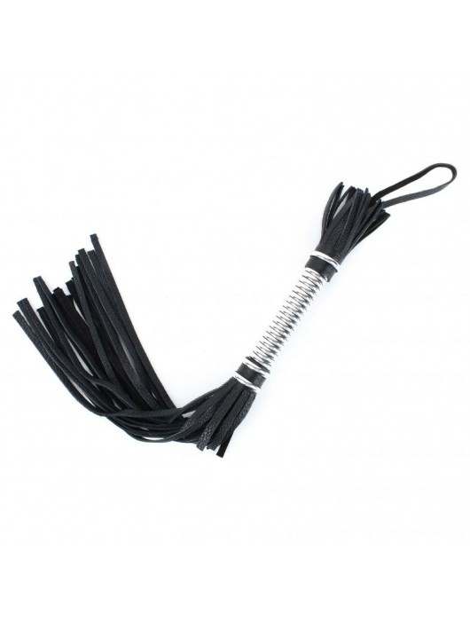 Черная плеть с серебристой ручкой - 44 см. - БДСМ Арсенал - купить с доставкой в Курске