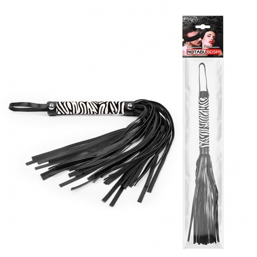 Черная многохвостовая плеть с круглой ручкой-зеброй - 39 см. - Notabu - купить с доставкой в Курске