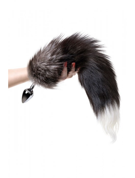 Серебристая металлическая анальная втулка с хвостом чернобурой лисы - размер S - ToyFa - купить с доставкой в Курске