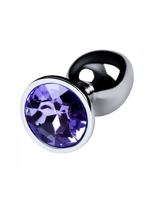 Серебристая конусовидная анальная пробка с фиолетовым кристаллом - 7 см. - ToyFa - купить с доставкой в Курске