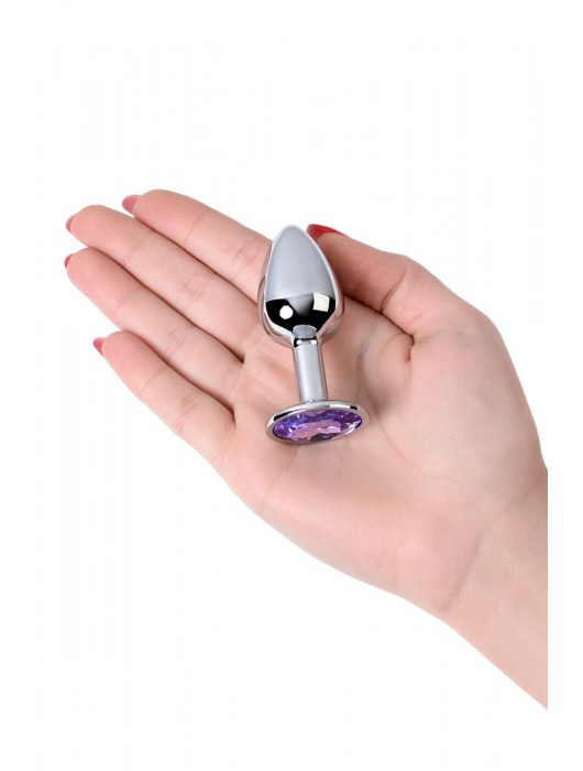 Серебристая конусовидная анальная пробка с фиолетовым кристаллом - 7 см. - ToyFa - купить с доставкой в Курске