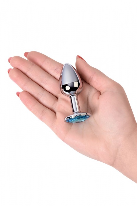 Серебристая конусовидная анальная пробка с голубым кристаллом - 7 см. - ToyFa - купить с доставкой в Курске