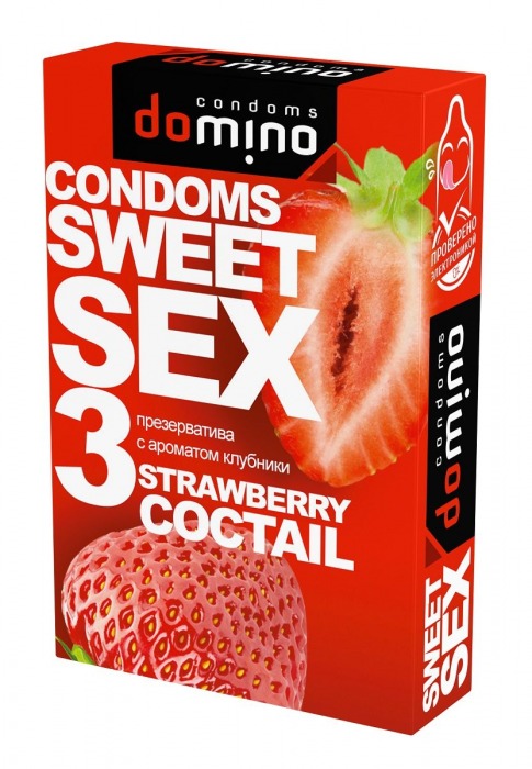 Презервативы для орального секса DOMINO Sweet Sex с ароматом клубничного коктейля  - 3 шт. - Domino - купить с доставкой в Курске