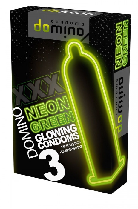 Презервативы DOMINO Neon Green со светящимся в темноте кончиком - 3 шт. - Domino - купить с доставкой в Курске