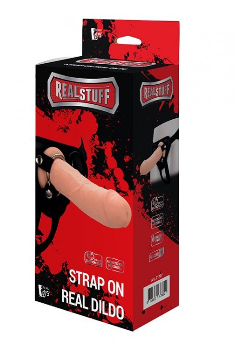 Черные трусики с телесной насадкой STRAP ON REAL DILDO - 21 см. - Dream Toys - купить с доставкой в Курске