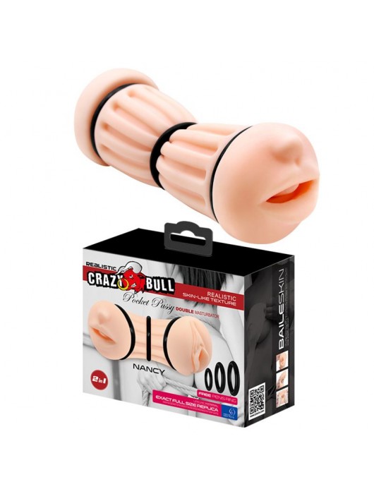 Телесный двусторонний мастурбатор Nancy - ротик и вагина - Baile - в Курске купить с доставкой