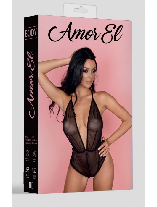 Прозрачный боди с открытой спиной и завязками на шее - Amor El купить с доставкой