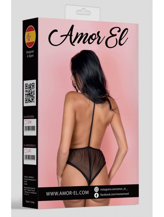 Прозрачный боди с открытой спиной и завязками на шее - Amor El купить с доставкой