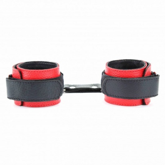 Красно-чёрные кожаные наручники - БДСМ Арсенал - купить с доставкой в Курске