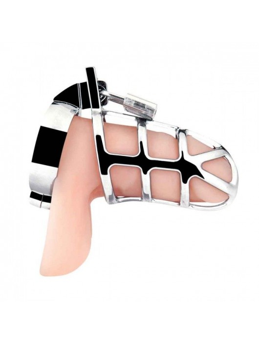 Серебристая металлическая клетка для члена с замком Enslave Cock Cage - BlueLine - купить с доставкой в Курске