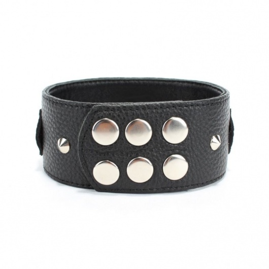 Черный кожаный ошейник с короткими шипами - БДСМ Арсенал - купить с доставкой в Курске