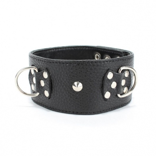 Черный кожаный ошейник с короткими шипами - БДСМ Арсенал - купить с доставкой в Курске