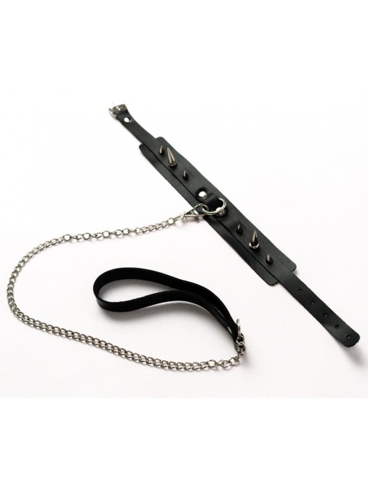 Черный ошейник с шипами и поводком - Crazy Handmade - купить с доставкой в Курске