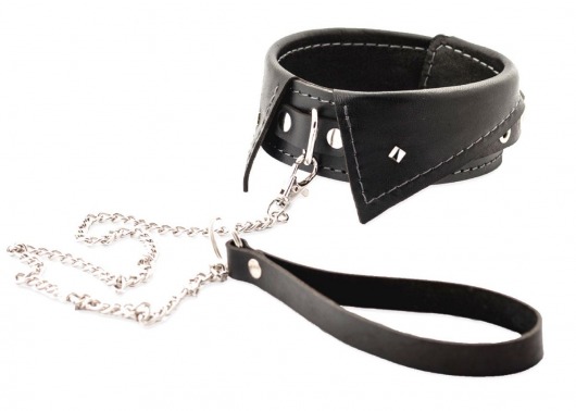 Черный ошейник-воротничок с металлическим поводком - Crazy Handmade - купить с доставкой в Курске