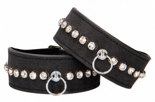 Черные наручники Diamond Studded Wrist Cuffs - Shots Media BV - купить с доставкой в Курске