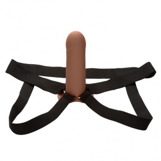 Коричневый фаллопротез из силикона Extension with Harness - 15,75 см. - California Exotic Novelties - купить с доставкой в Курске