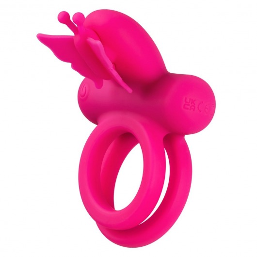 Розовое эрекционное виброкольцо Silicone Rechargeable Dual Butterfly Ring - California Exotic Novelties - в Курске купить с доставкой