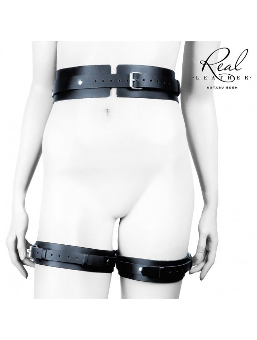 Черный кожаный пояс с гартерами - S-M - Notabu - купить с доставкой в Курске