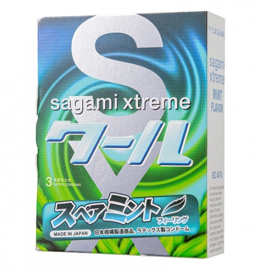 Презервативы Sagami Xtreme Mint с ароматом мяты - 3 шт. - Sagami - купить с доставкой в Курске