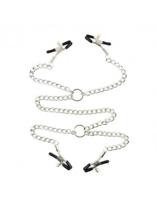 Серебристые зажимы для сосков и половых губ на тонкой цепочке - Notabu - купить с доставкой в Курске