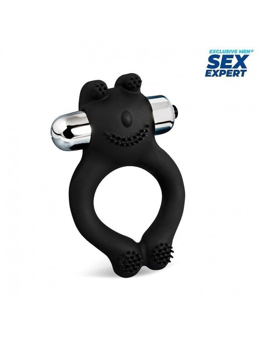 Черное силиконовое эрекционное виброкольцо Sex Expert - Sex Expert - в Курске купить с доставкой
