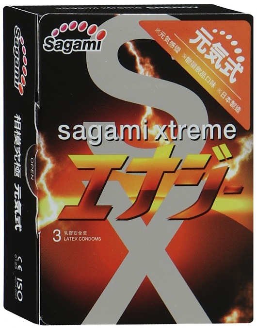 Презервативы Sagami Xtreme ENERGY с ароматом энергетика - 3 шт. - Sagami - купить с доставкой в Курске