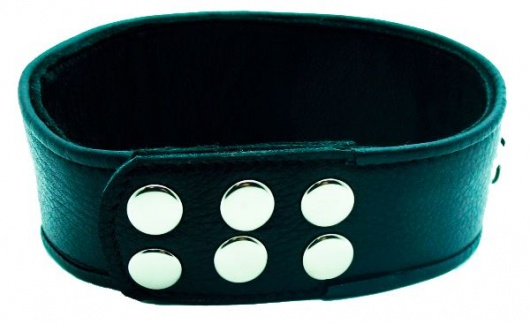 Чёрный кожаный ошейник с полукольцами и клёпками - БДСМ Арсенал - купить с доставкой в Курске