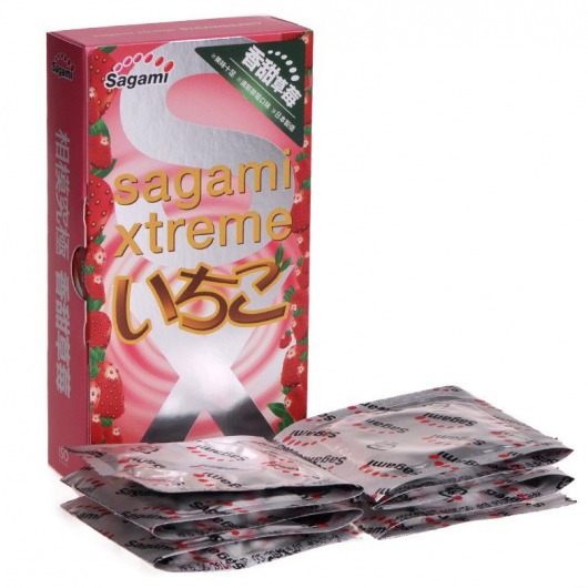 Презервативы Sagami Xtreme Strawberry c ароматом клубники - 10 шт. - Sagami - купить с доставкой в Курске