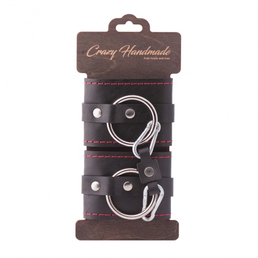 Черные однослойные кожаные наручники с контрастной строчкой - Crazy Handmade - купить с доставкой в Курске