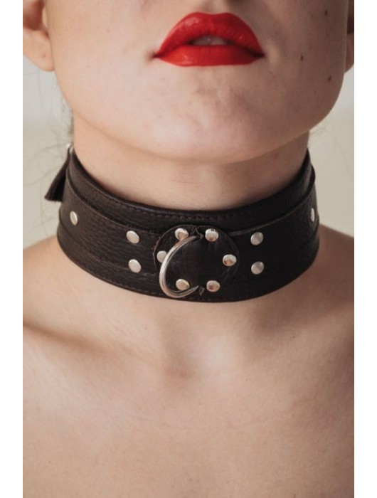 Широкий черный ошейник из мягкой кожи - БДСМ Арсенал - купить с доставкой в Курске