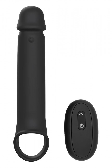 Черная насадка-удлинитель с вибрацией Vibrating Extender With Remote - Dream Toys - в Курске купить с доставкой