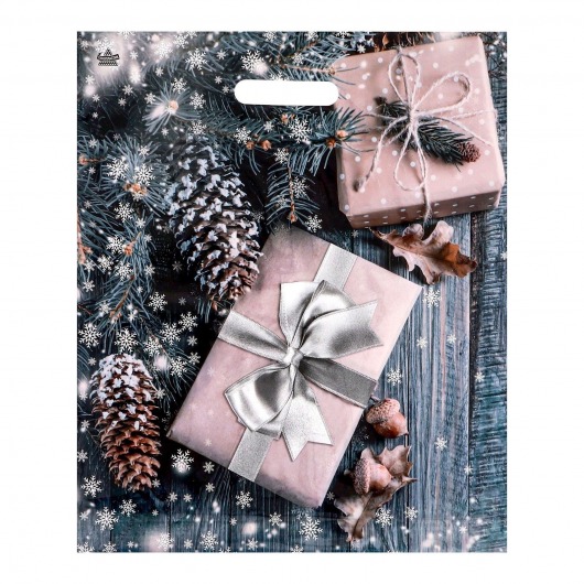 Новогодний пакет с принтом в виде подарков и вырубной ручкой (45х38 см) - Сима-Ленд - купить с доставкой в Курске