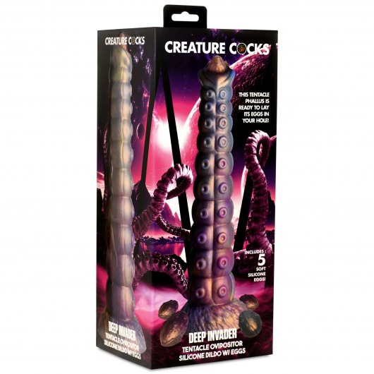 Фантазийный фаллоимитатор Deep Invader Tentacle Ovipositor Silicone Dildo with Eggs - 22,9 см. - XR Brands