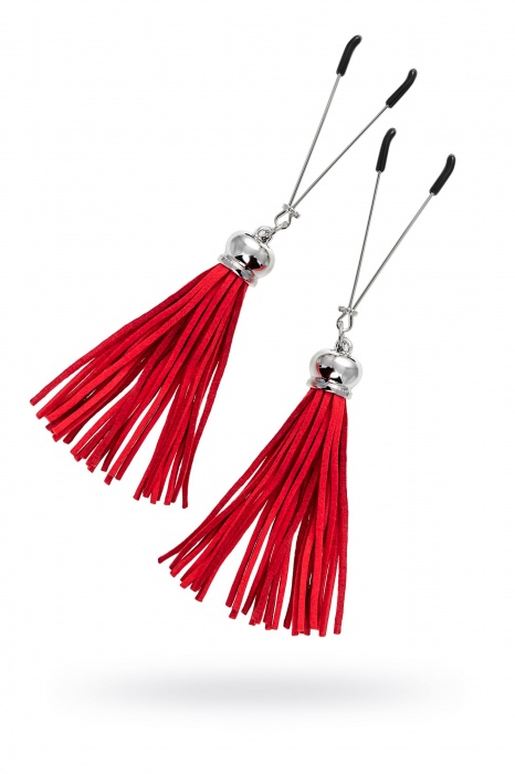 Зажимы на соски «Вилки» с красными кисточками из замши - Pecado - купить с доставкой в Курске