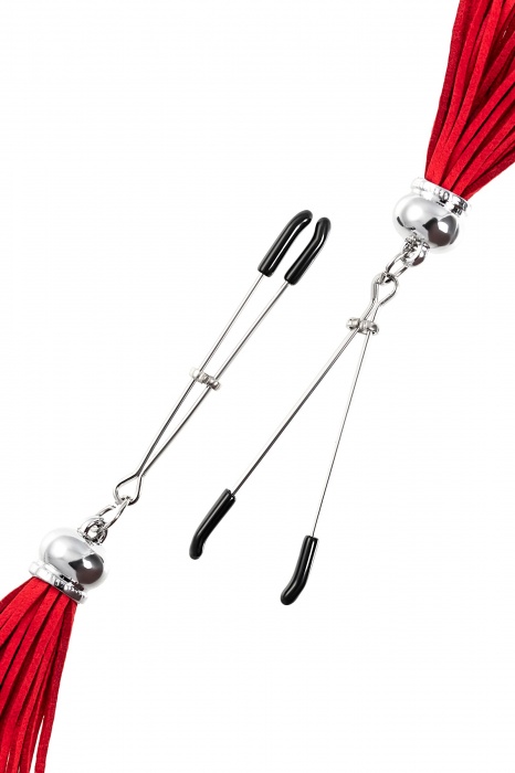 Зажимы на соски «Вилки» с красными кисточками из замши - Pecado - купить с доставкой в Курске