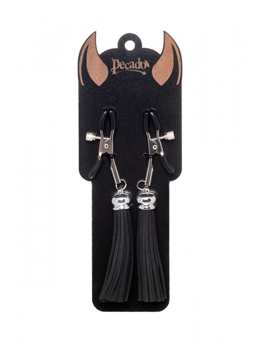 Зажимы на соски «Прищепки» с черными кисточками из замши - Pecado - купить с доставкой в Курске