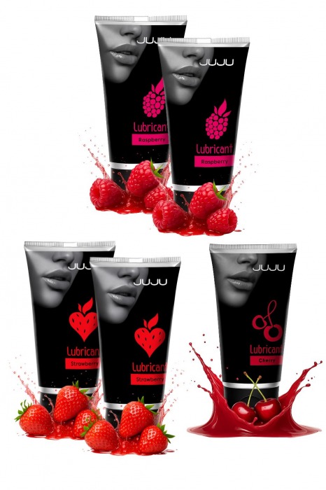 Набор из 5 съедобных лубрикантов JUJU (клубника х 2, малина х 2, вишня) - JuJu - купить с доставкой в Курске