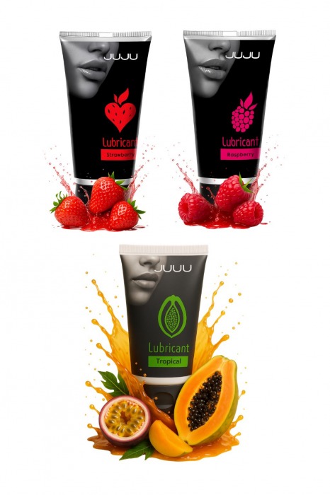 Набор из 3 съедобных лубрикантов JUJU (клубника, малина, тропические фрукты) - JuJu - купить с доставкой в Курске