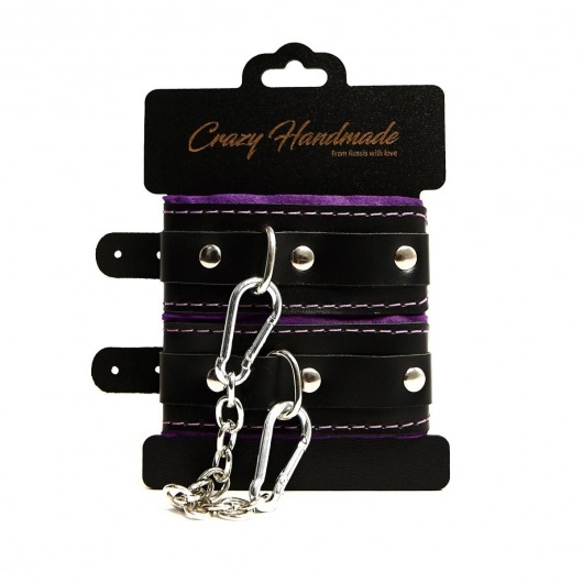 Черно-фиолетовые скругленные наручники с мягкой подкладкой - Crazy Handmade - купить с доставкой в Курске Черно-фиолетовые скругленные наручники с мягкой подкладкой - Crazy Handmade - купить с доставкой в Курске