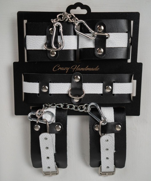 Набор фиксаторов из черной и белой натуральной кожи - Crazy Handmade - купить с доставкой в Курске Набор фиксаторов из черной и белой натуральной кожи - Crazy Handmade - купить с доставкой в Курске