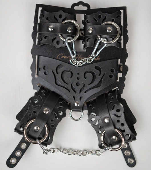 Черный ажурный кожаный набор фиксаций - Crazy Handmade - купить с доставкой в Курске Черный ажурный кожаный набор фиксаций - Crazy Handmade - купить с доставкой в Курске