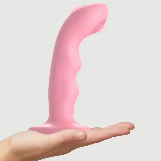 Розовая насадка-стимулятор Strap-On-Me Tapping Dildo Wave - Strap-on-me - купить с доставкой в Курске