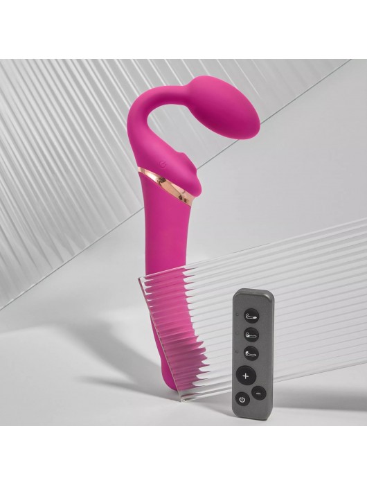 Ярко-розовый безремневой страпон Multi Orgasm Bendable Strap-On size XL с клиторальной стимуляцией - Strap-on-me - купить с доставкой в Курске