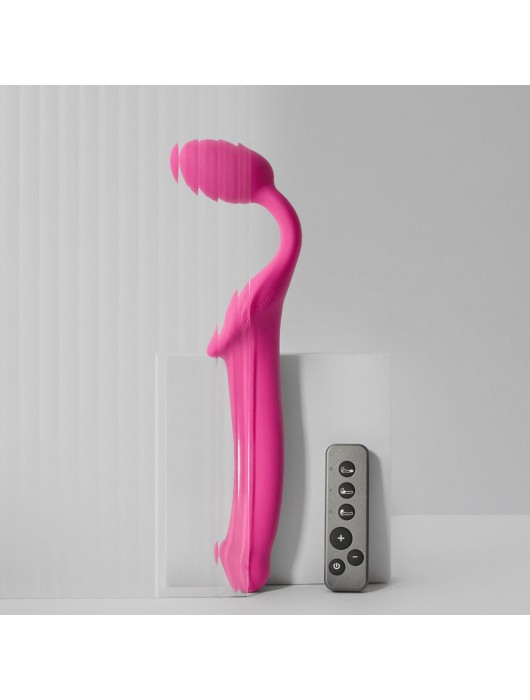 Ярко-розовый безремневой страпон Strap-on-me Vibrating Bendable Strap-On size L - Strap-on-me - купить с доставкой в Курске