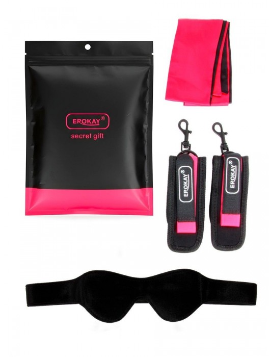 Черно-розовый эротический набор: маска, наручники и повязка - Erokay - купить с доставкой в Курске