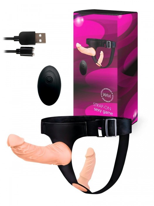 Женский страпон с 2 насадками, вибрацией и пультом ДУ - Erowoman-Eroman - купить с доставкой в Курске