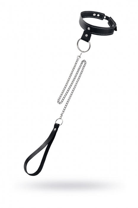 Черный узкий однослойный ошейник с серебристым поводком-цепочкой - Pecado - купить с доставкой в Курске