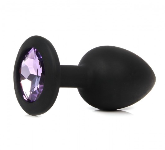 Черная анальная пробка с сиреневым кристаллом - 7,3 см. - 1137