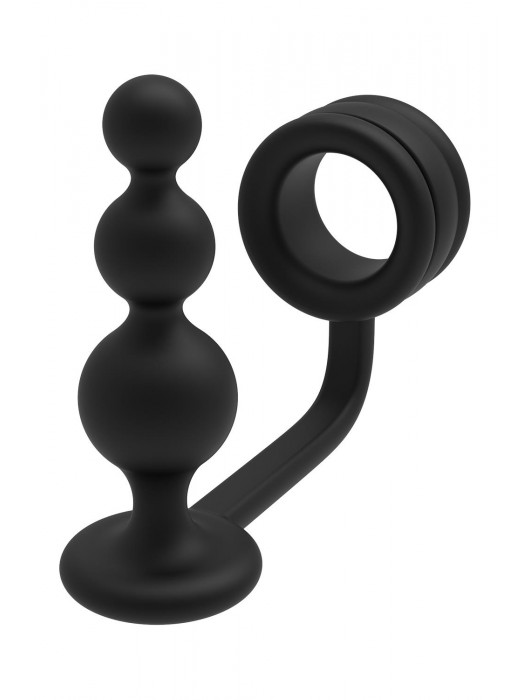 Черное эрекционное кольцо с анальной елочкой Cockring With Beaded Anal Plug - Dream Toys - в Курске купить с доставкой