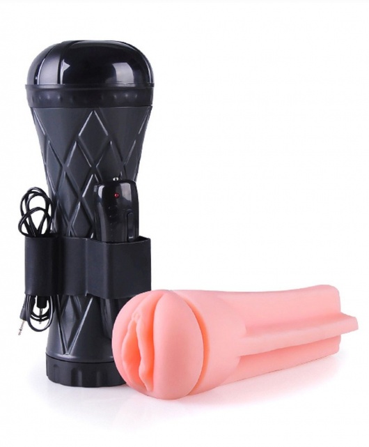 Телесный мастурбатор-вагина в черной колбе с вибрацией - Boys of Toys - в Курске купить с доставкой